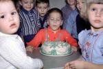 Boy Blowing Candles, cake, girls, toddlers, 1961, 1960s