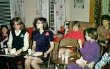 Girls, tweens, chairs, females, food, cake, March 1972, 1970s