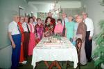 Table, Cake, Woman, Man, Group, tablecloth, June 1975, 1970s, PHBV03P06_18