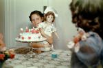 Girl, Doll, Bonnet, Cake, Candles, 1950s