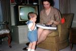 Mother, Son, Child, Present, Television, ribbon, chair, boy, woman, May 1967, 1960s