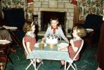 Boys, Girls, Cake, Table, 1950s