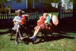 Girls, Sisters, Knee Socks, Balloons, Backyard, Fence, Hanging Line, Pine Plains, New York, November 1959, 1950s