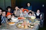 Boys, Girls, Birthday Cake, Food, Table, custumes, meat plate, woman, cowboy, 1950s, PHBV03P12_15