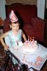 5 year old Birthday Girl with Cake, Hat, Candles, 1950s, PHBV03P12_18