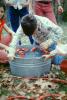 Bobbing for Apples, Boy, bucket, water, March 1975, 1970s