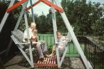 Backyard Chair swing set, boy, girl, grandpa, granddaughter, Grandson, August 1989, 1980s