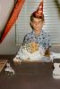 Happy Birthday Skip, Ten Years Old, Donald Duck Cap, smiles, boy, Cake, 1950s