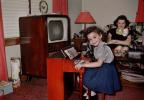 Birthday Girl with her New Piano, Mother, Lamp, Television, 1950s, PHBV04P01_16