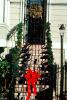 wreath, ribbon, door, stairs, lamp