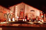Candy cane, trees, Christmas Lights, decoration, storybook scene, reindeer, Santa Claus, frontyard, house, home, Nipomo