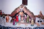 Madonna and child, angels, lambs, manger, Three Wisemen, figurines, Nativity scene