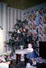 girl, toddler, tinsel, wallpaper, Presents, Decorations, Ornaments, Tree, 1940s