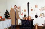 Wood Burning Stove, Copper, Man, Overcoat, Presents, Decorations, Ornaments, Tree, 1940s