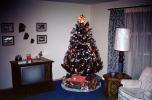 Television, Lamp, Presents, Decorations, Ornaments, Tree, curtains, drapes, table