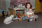 Girl, Sisters, White Cat, Baby, toddler, Manger Scene, 1950s, PHCV03P04_19
