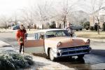 Woman, Man, 1956 Mercury Montclair, two-door coupe, Car, tiny Christmas Tree, houses, Tulsa, 1950s, PHCV03P07_08