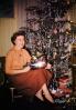 Woman, toaster, Tree, Presents, Decorations, Ornaments, tinsel, 1950s