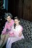 girl, mom, daughter, pajama, curly hairdo, sofa, 1950s, PHCV03P10_12