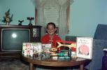 Boy, Gifts, Presents, TV, Television, Living Room, 1960s, PHCV03P14_03