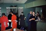 Cider, maids, buffet food line, 1940s