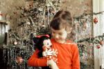 Girl with Minnie Mouse, doll, cute, adorable, Tree, Presents, Gifts, Decorations, Ornaments, 1960s, PHCV04P07_04