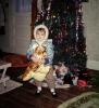 Little girl and her stuffed tiger, cute, tree, December 1969, 1960s