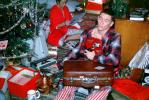 Christmas Tree, Presents, suitcase, typewriter, unwrapping presents, 1960s