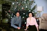 Man, Woman, Couple, television, lamp, frame, decorated tree, 1950s, PHCV05P04_06