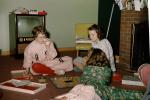 Presents, Television, girls playing a board game, pajama, 1950s, PHCV05P05_19