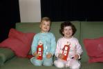 Brother and Sister with Presents, Boy, Girl, 1950s