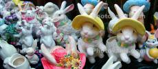 Bunny, Rabbit, Panorama, cute, hats, flowers, ceramic, PHED01_003