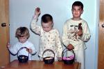 Easter Baskets, Sister with her Brothers, Pajama, 1950s