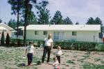 Father, Children, Backyard, Girls, Home, House, Single Family Dwelling Unit, 1950s