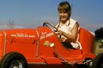 Russell Johnson Auto Painting, Girl, Smiles, Driving, Race Car, Pedal car, Hollywood California, 1950s
