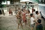 Children Playing in Thailand, houses, homes, buildings, Hill Tribes, Chiang Mai, 1970, PLGV04P01_02