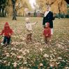 Autmn Colors, leaves, boy, girl, Playing, 1950s