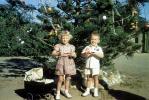 Sister, Brother, Carriage, Tree, December 25 1950, 1950s