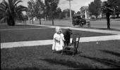 Girl, Chair, Dog, costume, car, sidewalk, frontyard, 1930's, PLPV05P06_18