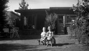 girls, Friends, Seat, Sitting, backyard, smiles, smiling, cute, 1950s, PLPV05P06_19
