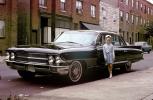 1961 Cadillac, Girl, standing, ribbon, tiara, car, formal dress, automobile, 1960s, PLPV05P07_10