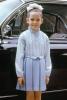Girl, standing, ribbon, tiara, car, formal dress, 1960s