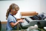 Typewriter, Girl, Female, Face