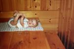 Wood, Toddler, Girl, Baby, Diaper, feet, hands, 1950s