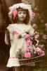RPPC, Girl, Hat, flowers, dress, lace, Basket, 1910's, PLPV09P01_16C