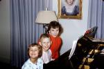 Siblings at the Piano, Girls, Boy, lamp, 1950s