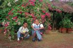 Boy, Girl, Schoolkids, Bougainvillea flowers, Nigeria
