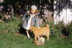 Easter Girl, Basket, Backyard, big Cat, 1940s