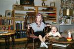 Baby, Girl, Chair, Bookshelf, Smiles, Table, Carol, and Bob, October 1956, 1950s, PLPV13P14_03