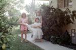 Girls, Sister, Backyard, Costumes, smiles, smiling, 1950s